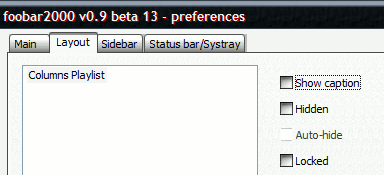 Display / Columns UI / Layout tab with ‘Columns Playlist’ as only entry